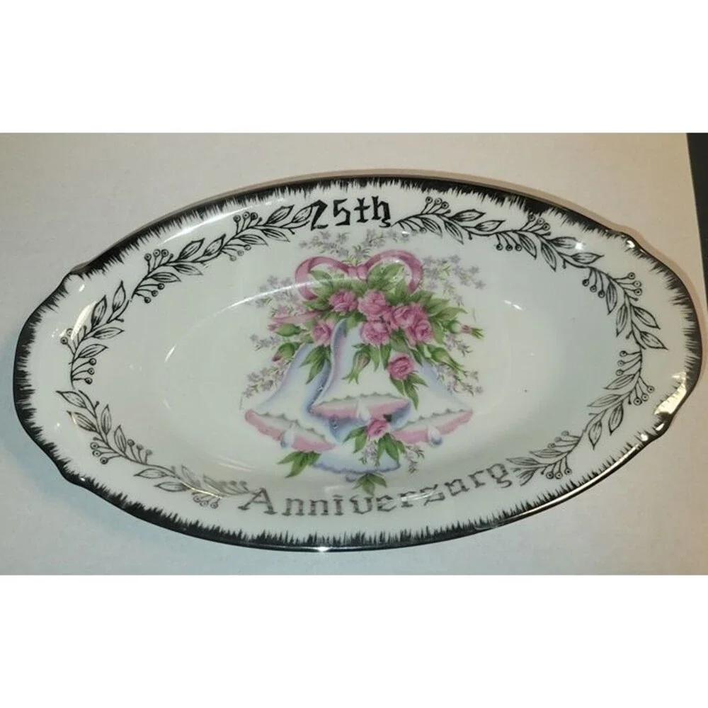 PlateVintage Royal Crown Japan 25th Anniv. Plate Silver Trim Arnart Porcelain 8.